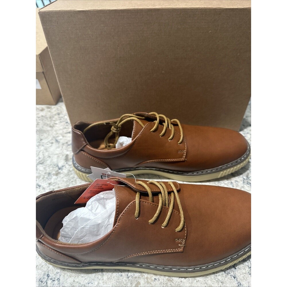 NEW Mens 10.5M Casual Oxford Shoes DEER STAGS Oakland Cognac Leather Memory Foam
